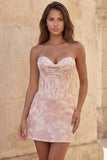 Sweetheart Red Corset Bodycon Floral Ruched Short Homecoming Dress