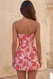 Sweetheart Red Corset Bodycon Floral Ruched Short Homecoming Dress
