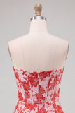 Sweetheart Red Corset Bodycon Floral Ruched Short Homecoming Dress