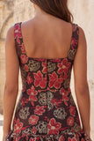 Red Flower Tiered Bateau Neck Tight Short Homecoming Dress with Ruffles