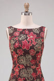 Red Flower Tiered Bateau Neck Tight Short Homecoming Dress with Ruffles
