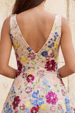 Fuchsia Flower V-Neck Sequins A-Line Short Homecoming Dress