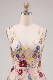 Fuchsia Flower V-Neck Sequins A-Line Short Homecoming Dress