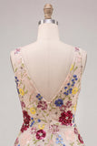 Fuchsia Flower V-Neck Sequins A-Line Short Homecoming Dress
