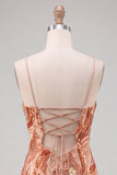 Orange Bodycon Spaghetti Straps Sequins Short Homecoming Dress with Lace Up Back