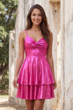 Gold A-Line Metallic Tiered Spaghetti Straps Short Homecoming Dress