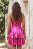 Gold A-Line Metallic Tiered Spaghetti Straps Short Homecoming Dress