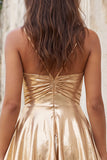 Gold A-Line Metallic Tiered Spaghetti Straps Short Homecoming Dress