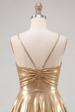 Gold A-Line Metallic Tiered Spaghetti Straps Short Homecoming Dress