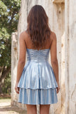 Gold A-Line Metallic Tiered Spaghetti Straps Short Homecoming Dress