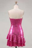 Sweetheart Fuchsia A-Line Metallic Ruched Tiered Short Homecoming Dress