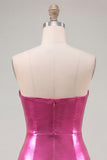 Sweetheart Fuchsia A-Line Metallic Ruched Tiered Short Homecoming Dress