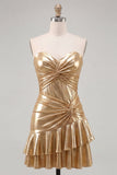Sweetheart Fuchsia A-Line Metallic Ruched Tiered Short Homecoming Dress