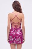 Royal Blue Bodycon Spaghetti Straps Sequins Beaded Short Homecoming Dress with Lace Up Back