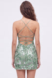 Royal Blue Bodycon Spaghetti Straps Sequins Beaded Short Homecoming Dress with Lace Up Back