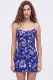 Royal Blue Bodycon Spaghetti Straps Sequins Beaded Short Homecoming Dress with Lace Up Back