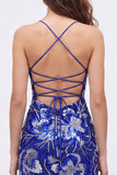 Royal Blue Bodycon Spaghetti Straps Sequins Beaded Short Homecoming Dress with Lace Up Back
