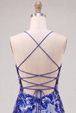 Royal Blue Bodycon Spaghetti Straps Sequins Beaded Short Homecoming Dress with Lace Up Back