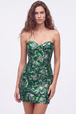 Sweetheart Dark Green Bodycon Sequins Floral Short Homecoming Dress with Lace Up Back