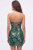 Sweetheart Dark Green Bodycon Sequins Floral Short Homecoming Dress with Lace Up Back