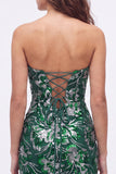 Sweetheart Dark Green Bodycon Sequins Floral Short Homecoming Dress with Lace Up Back