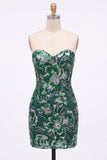 Sweetheart Dark Green Bodycon Sequins Floral Short Homecoming Dress with Lace Up Back
