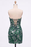 Sweetheart Dark Green Bodycon Sequins Floral Short Homecoming Dress with Lace Up Back