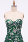 Sweetheart Dark Green Bodycon Sequins Floral Short Homecoming Dress with Lace Up Back