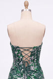 Sweetheart Dark Green Bodycon Sequins Floral Short Homecoming Dress with Lace Up Back