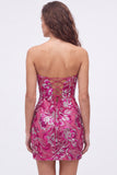 Sweetheart Dark Green Bodycon Sequins Floral Short Homecoming Dress with Lace Up Back