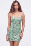 Sweetheart Dark Green Bodycon Sequins Floral Short Homecoming Dress with Lace Up Back