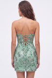 Sweetheart Dark Green Bodycon Sequins Floral Short Homecoming Dress with Lace Up Back
