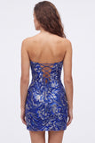 Sweetheart Dark Green Bodycon Sequins Floral Short Homecoming Dress with Lace Up Back