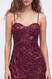 Navy A-Line Sequins Floral Spaghetti Straps Short Homecoming Dress with Lace Up Back