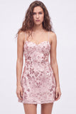 Navy A-Line Sequins Floral Spaghetti Straps Short Homecoming Dress with Lace Up Back