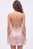 Navy A-Line Sequins Floral Spaghetti Straps Short Homecoming Dress with Lace Up Back