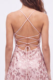 Navy A-Line Sequins Floral Spaghetti Straps Short Homecoming Dress with Lace Up Back