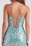 Sparkly Mint Green Bodycon Sequins Spaghetti Straps Lace Up Back Short Homecoming Dress