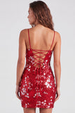 Sparkly Mint Green Bodycon Sequins Spaghetti Straps Lace Up Back Short Homecoming Dress