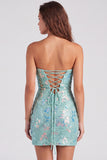 Sparkly Red Strapless Bodycon Sequins Lace Up Back Short 80s Homecoming Dress