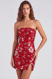 Sparkly Red Strapless Bodycon Sequins Lace Up Back Short 80s Homecoming Dress