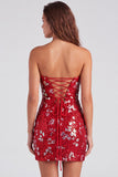 Sparkly Red Strapless Bodycon Sequins Lace Up Back Short 80s Homecoming Dress