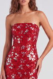 Sparkly Red Strapless Bodycon Sequins Lace Up Back Short 80s Homecoming Dress