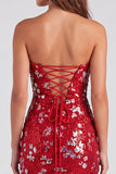 Sparkly Red Strapless Bodycon Sequins Lace Up Back Short 80s Homecoming Dress