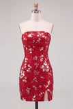 Sparkly Red Strapless Bodycon Sequins Lace Up Back Short 80s Homecoming Dress
