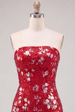 Sparkly Red Strapless Bodycon Sequins Lace Up Back Short 80s Homecoming Dress