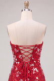 Sparkly Red Strapless Bodycon Sequins Lace Up Back Short 80s Homecoming Dress