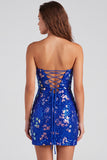 Sparkly Red Strapless Bodycon Sequins Lace Up Back Short 80s Homecoming Dress