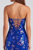 Sparkly Red Strapless Bodycon Sequins Lace Up Back Short 80s Homecoming Dress