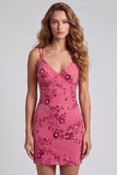Fuchsia V-Neck Beaded Mini Sequin Bodycon Homecoming Dress